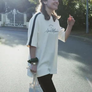T-SHIRT OVERSIZE VARSITY UNISEXE - BEIGE