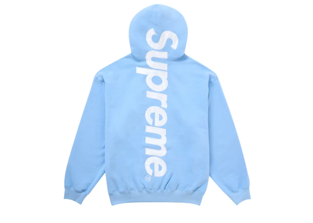 Supreme Satin Applique Hooded Sweatshirt FW24 Light Blue