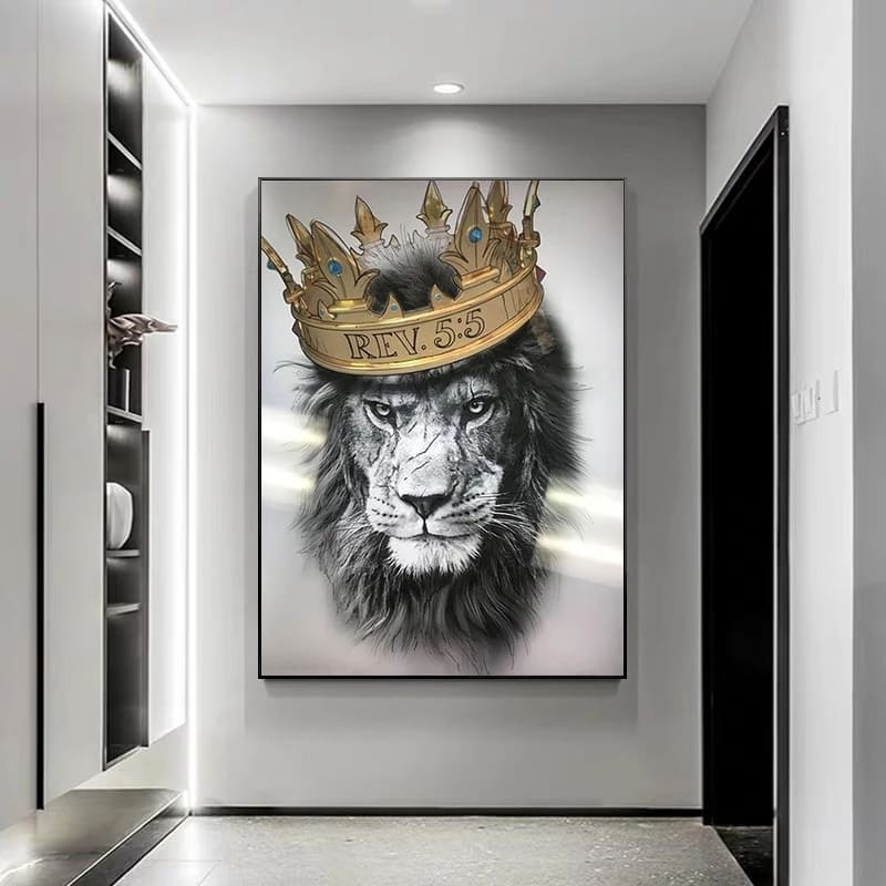 Tableau Tête de Lion Blanc – Couronne Dorée – Image 5