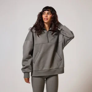 ALL SZN organique Pull Oversize avec Quart de Zip - Slate Green